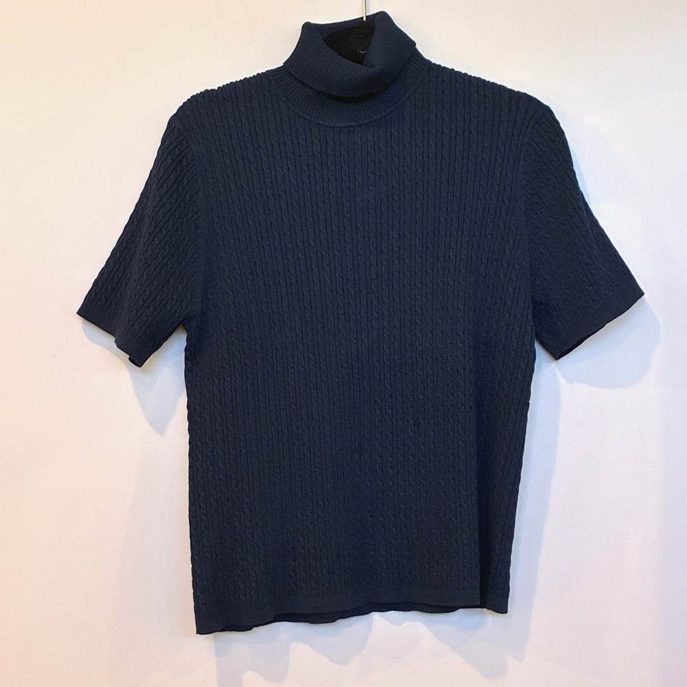 Pendleton Short Sleeve Cable Knit Turtle Neck Sweater Dark Blue Size XL
